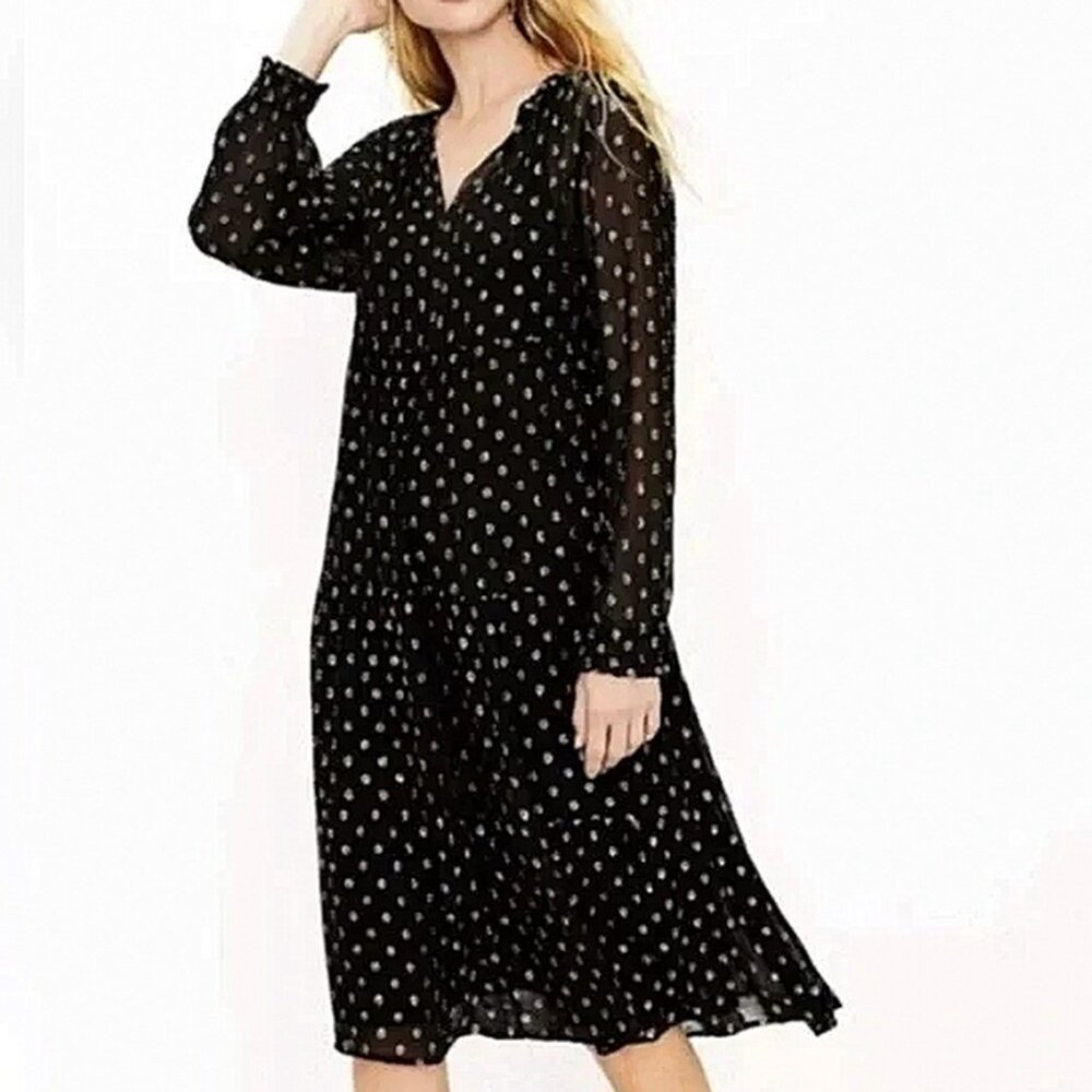 LOFT Metallic Dot Chiffon Midi Dress